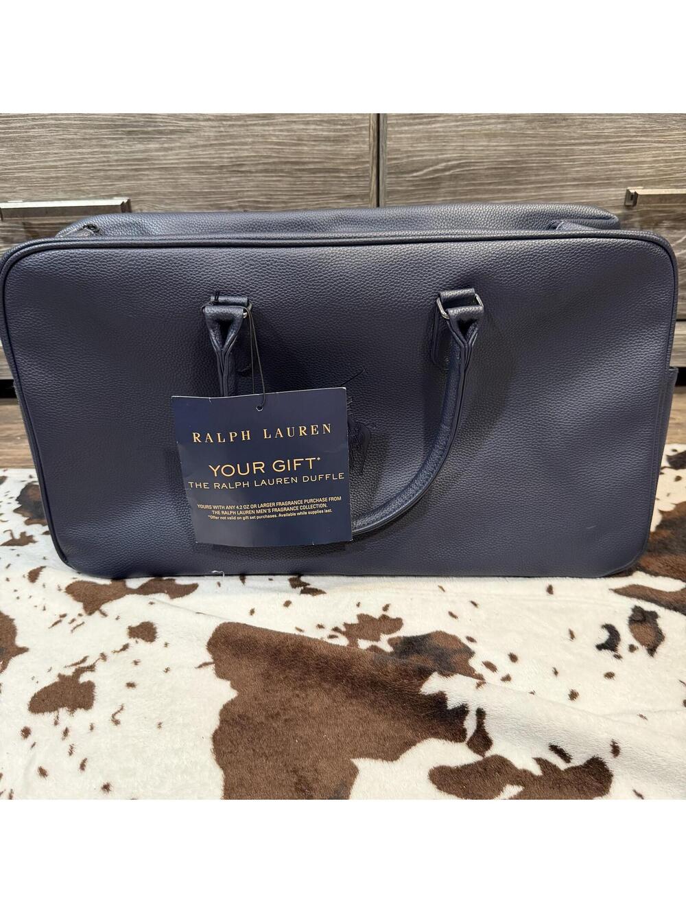 Ralph Lauren Navy Pebbled Duffel Bag Weekender Travel Overnight Tote NWT
